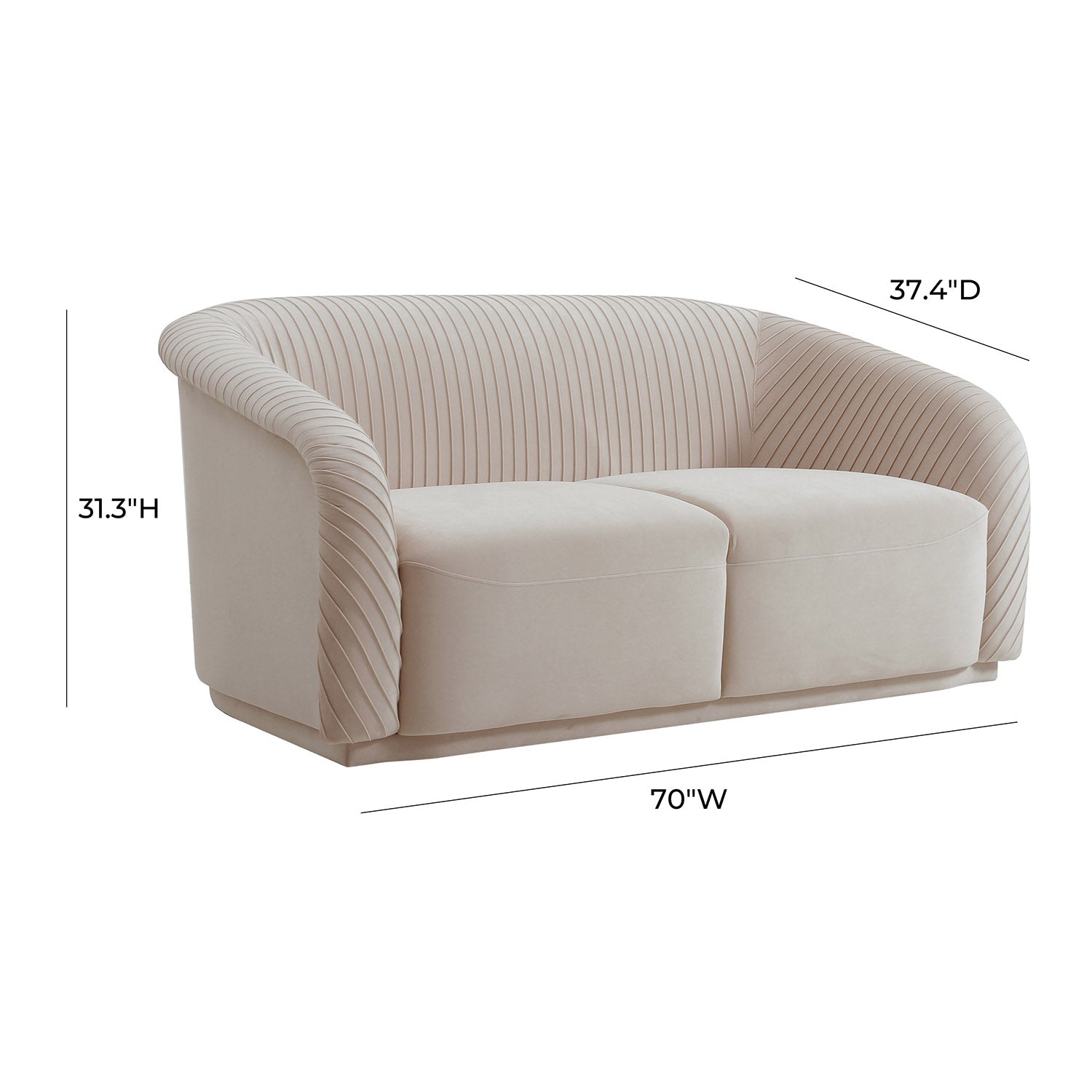 TOV Furniture Yara Pleated Velvet Loveseat