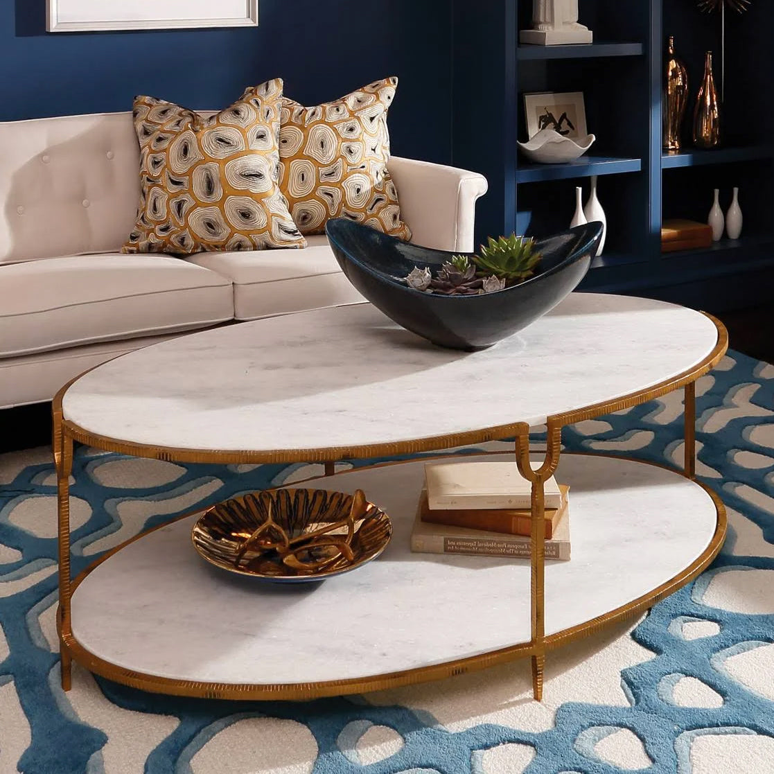 Global Views Oval Iron & Stone Coffee Table – Paynes Gray