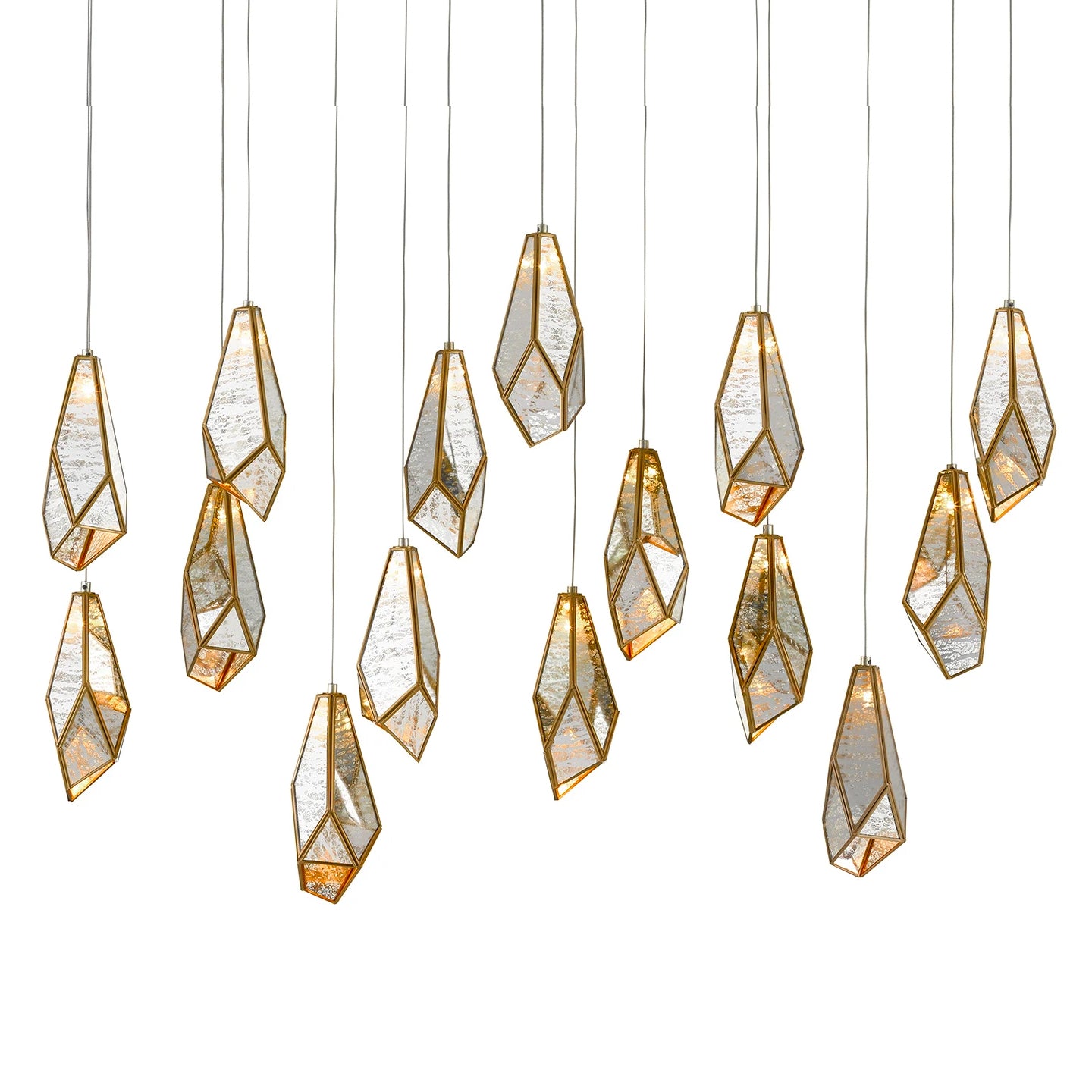 Currey & Co Glace Rectangular 15-Light Multi-Drop Pendant