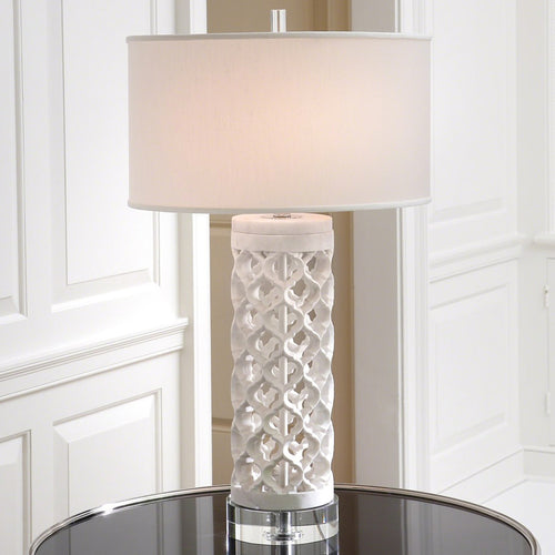 Global Views Round Arabesque Marble Table Lamp