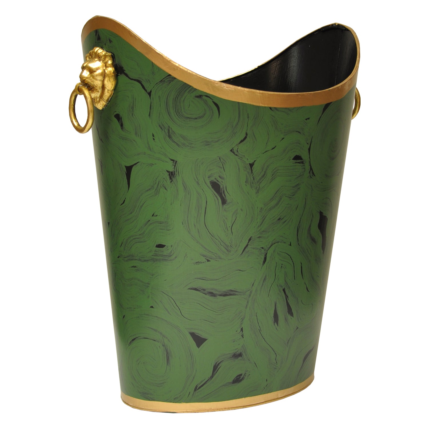 Worlds Away Oval Malachite Wastebasket