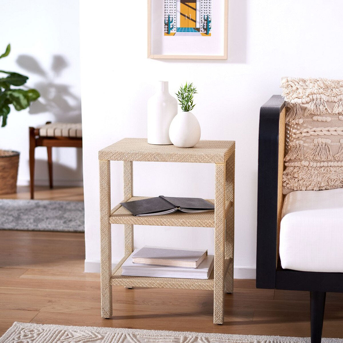 Crescent Raffia Accent Table