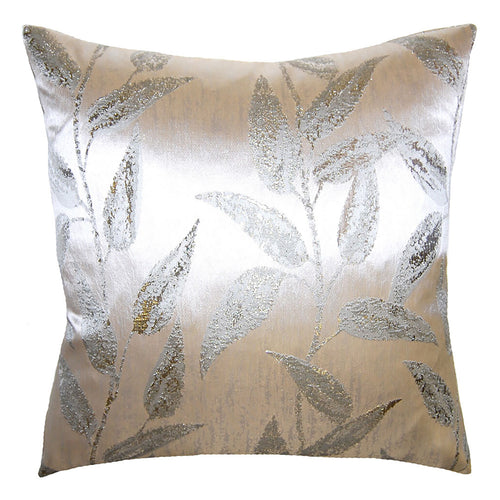 Square Feathers Brillante Silver Leaves Throw Pillow