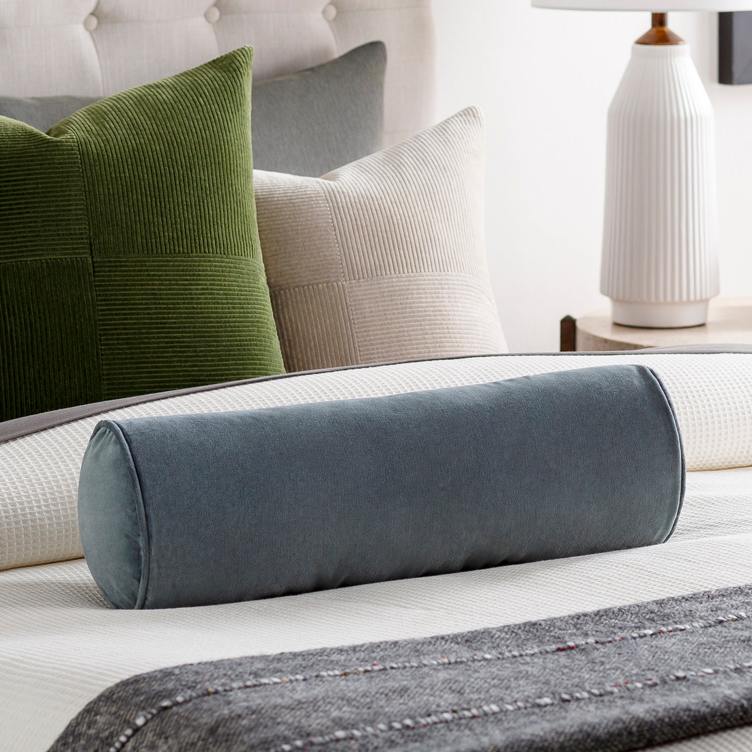 Olivia Cotton Velvet Bolster Pillow