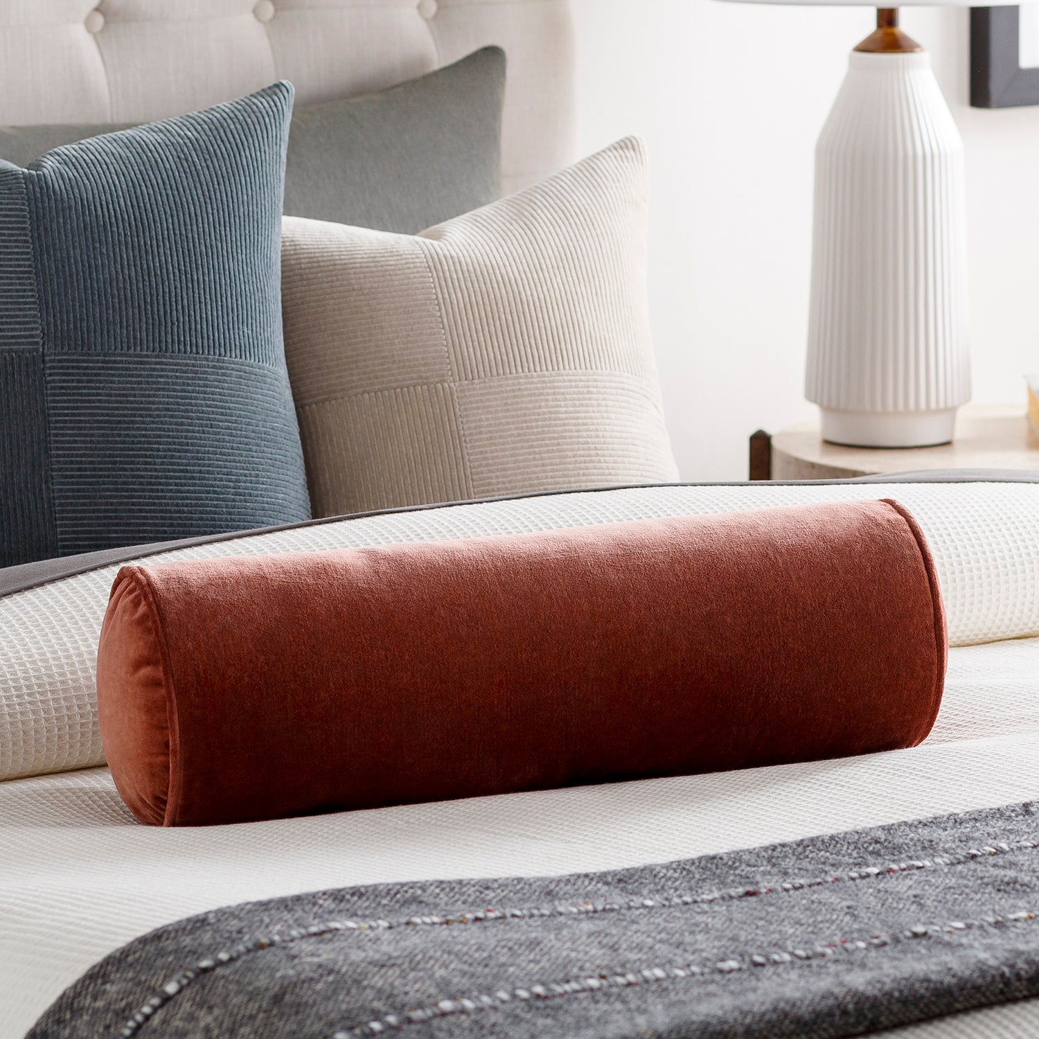 Olivia Cotton Velvet Bolster Pillow