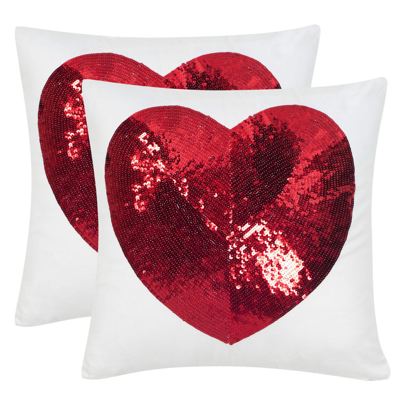 Red Heart Sequined Throw Pillow Set of 2