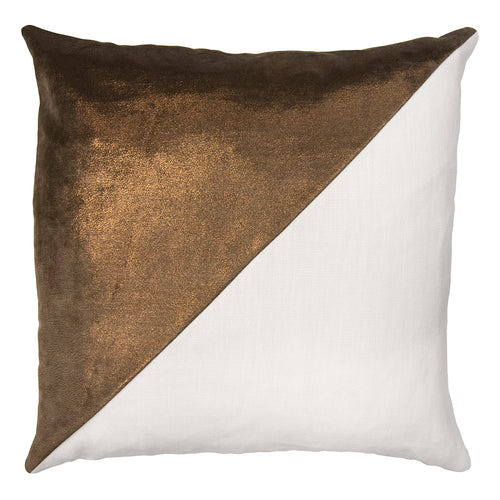 Square Feathers Lux Copper and Slubby Linen Bone Throw Pillow