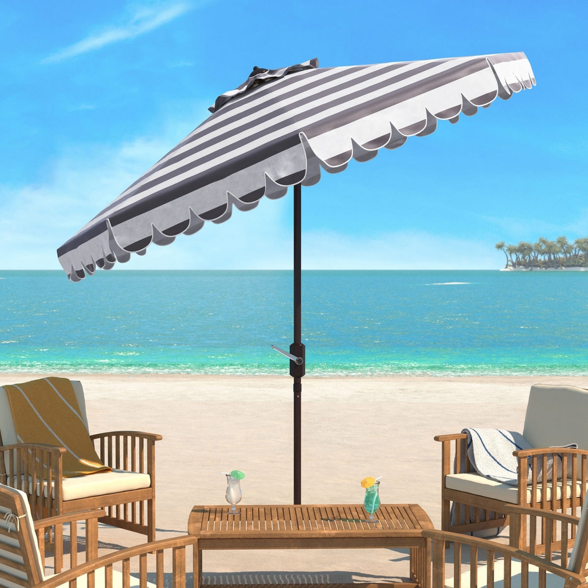 Iris Scallop Striped 9-ft Round Patio Umbrella