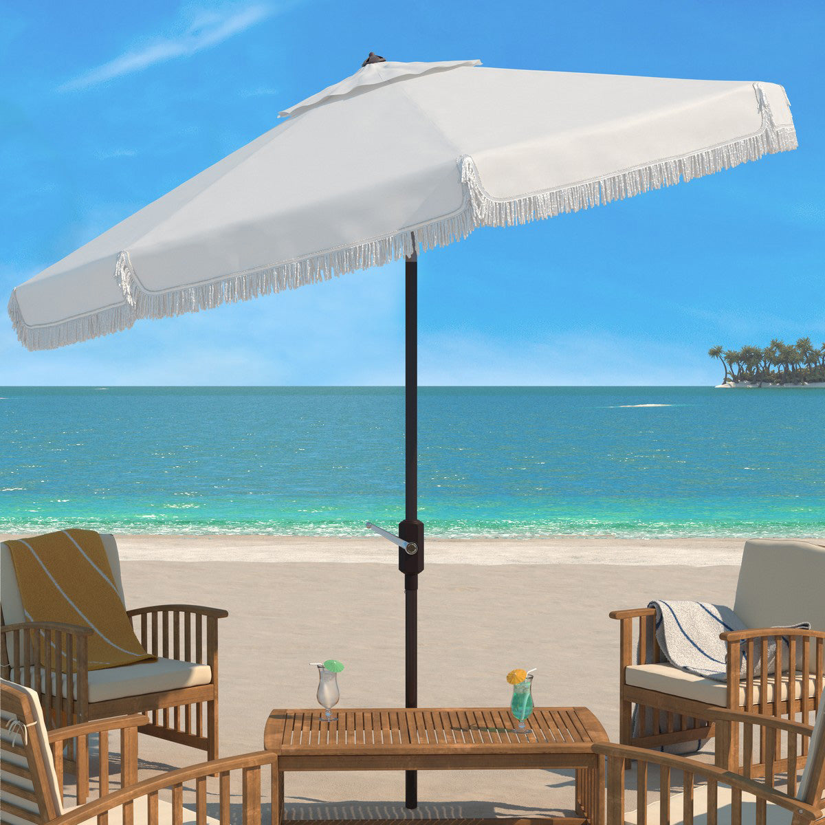 Phoebe Fringe 11-ft Round Patio Umbrella