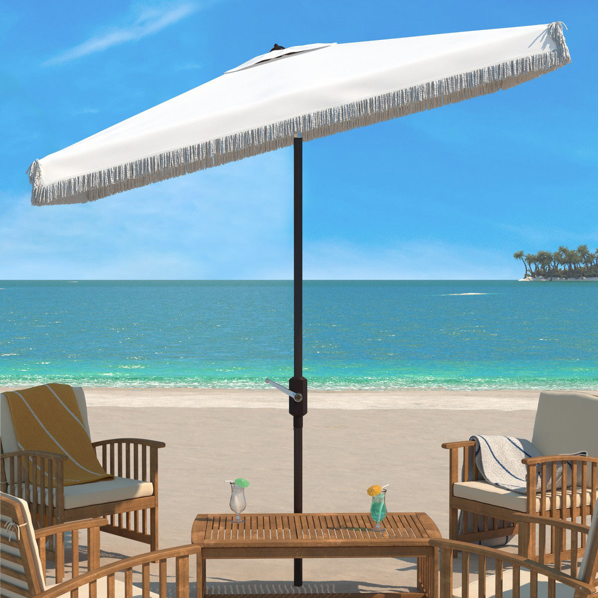 Phoebe Fringe Rectangle Patio Umbrella
