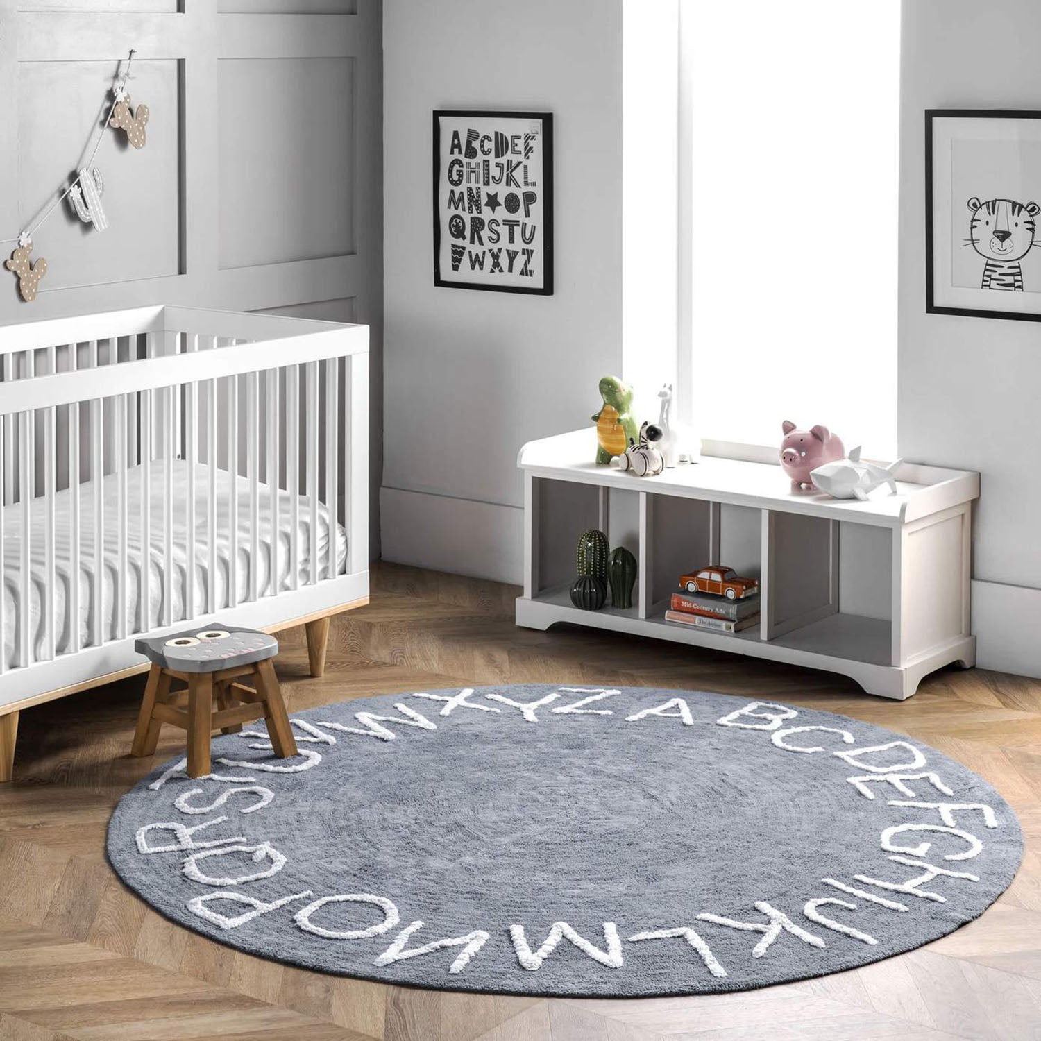 ABC Washable Round Rug - Paynes Gray